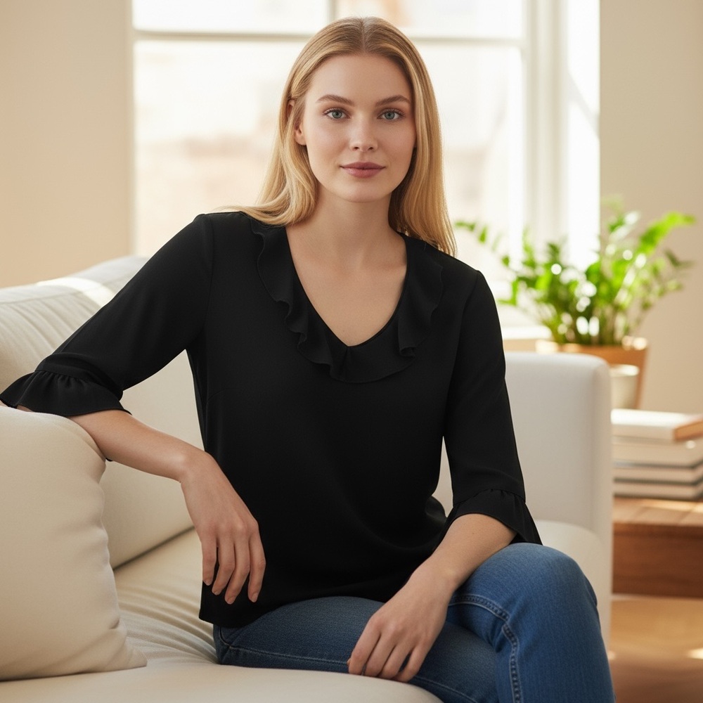 Banana Republic Black Ruffle Sleeve Blouse - Picture 1 of 10